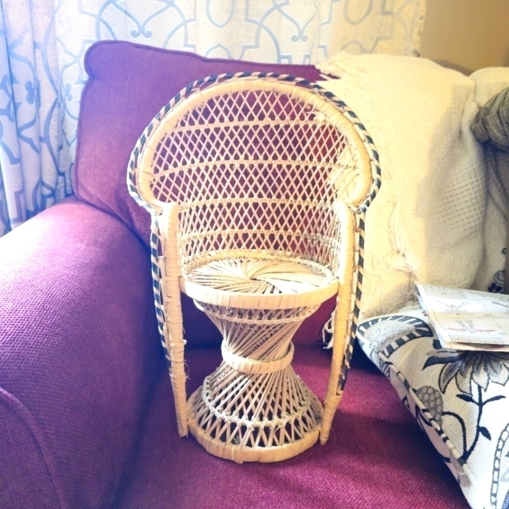 Wicker Planter or Doll Chair - Light Tan - 16" Tall